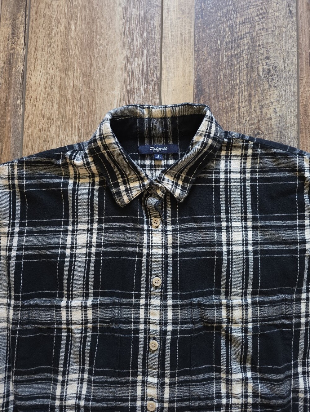 Madewell - Flannel Ex-Boyfriend Shirt - S - Black Cream Plaid - Picture 3 of 9